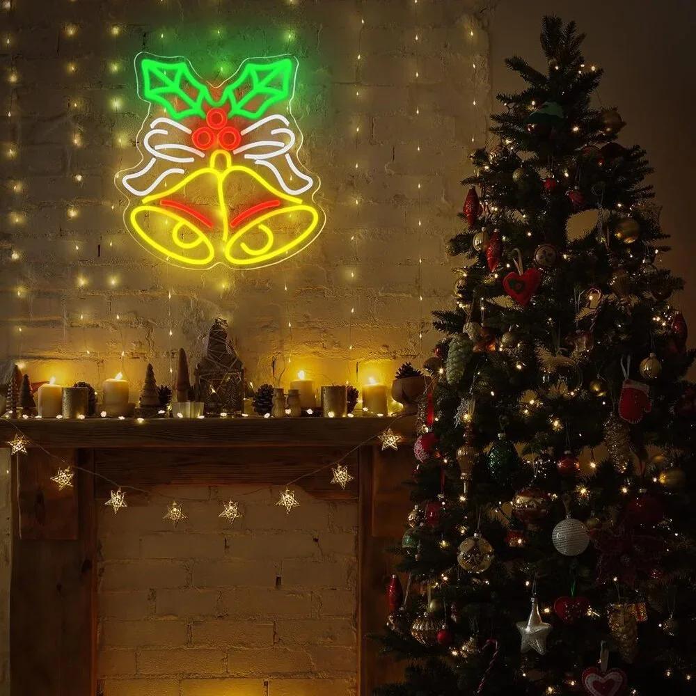 Christmas Bells Neon Sign Led Candy Dimmable Light Up Sign for Party Kids Gift